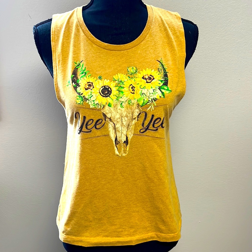 YEE YEE Gold Tank Top with Sunflowers